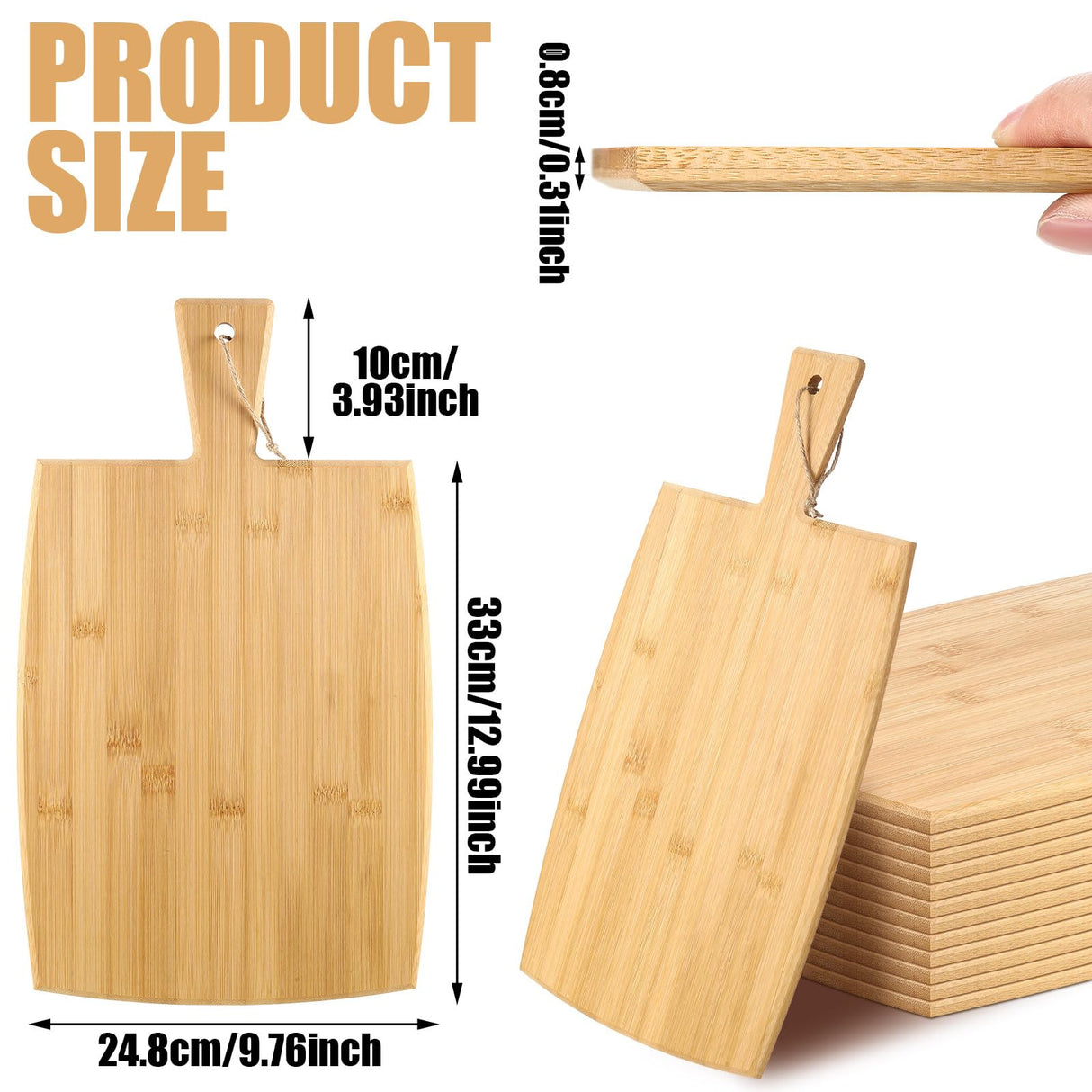 12 Packs Cutting Board Set Plain Chopping Board with Handles Large Serving Board Wooden Kitchen Cutting Board Bulk for Vegetables Meat Pizza Cheese Fruit Bread (17 x 10 Inch, Bamboo) Patelai