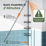 HAMITOR Shower Caddy Tension Pole: 4-Tier Rustproof Bathroom Corner Shelf Organizer for Renters - No Drill Large Shampoo Storage Rack - Adjustable 47-121 Inch - Space Saving Bathtub Accessory - Black HAMITOR