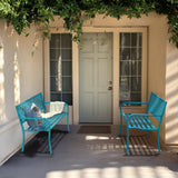 VINGLI 50" Outdoor Bench Metal with Floral Back, Garden Bench Front Porch Benches for Yard Patio Entryway Park, 800lb Capacity - Blue VINGLI