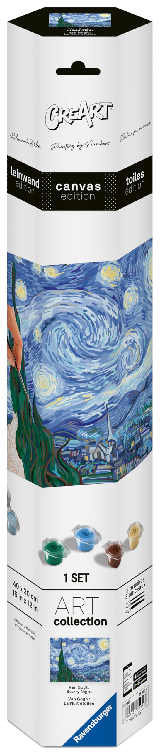 Ravensburger Relax CreArt Van Gogh: Starry Night Canvas Paint by Numbers Kit | Perfect DIY Art Gift for Adults, Stress Relief, and Creative Hobby Ravensburger