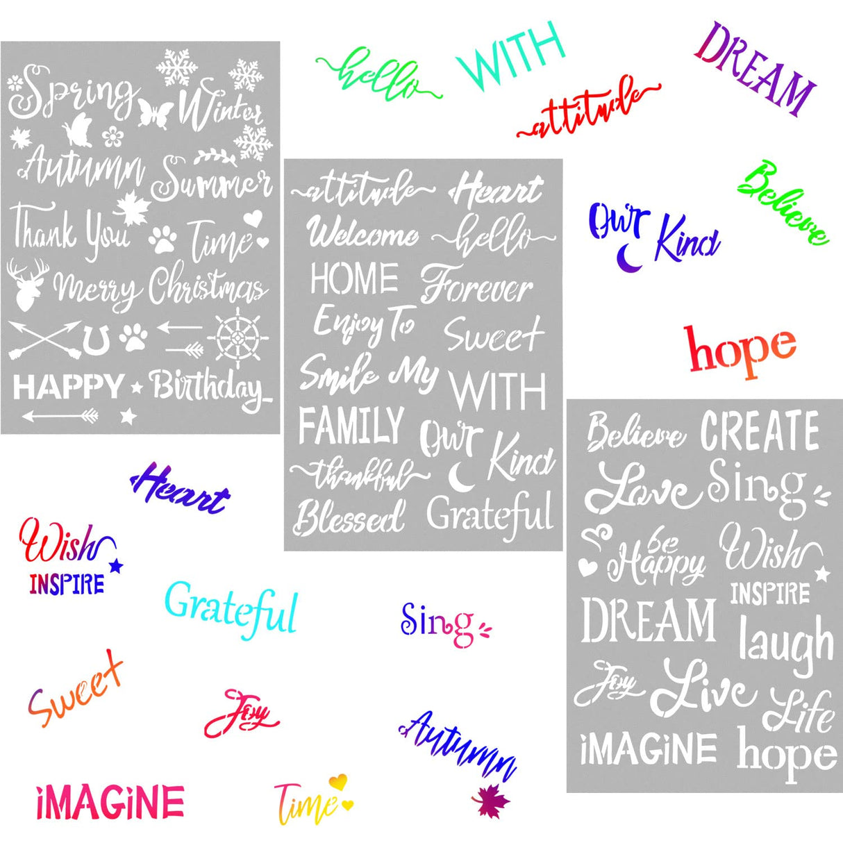 3 Pieces Plastic Painting Stencils 8 x 11 Inch Reusable Inspirational Word Stencils Template for Painting on Wood, Fabric, Paper, Wall DIY Drawing Craft Zonon