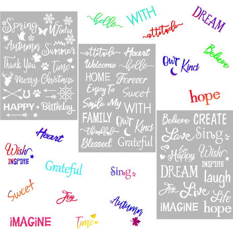 3 Pieces Plastic Painting Stencils 8 x 11 Inch Reusable Inspirational Word Stencils Template for Painting on Wood, Fabric, Paper, Wall DIY Drawing Craft Zonon