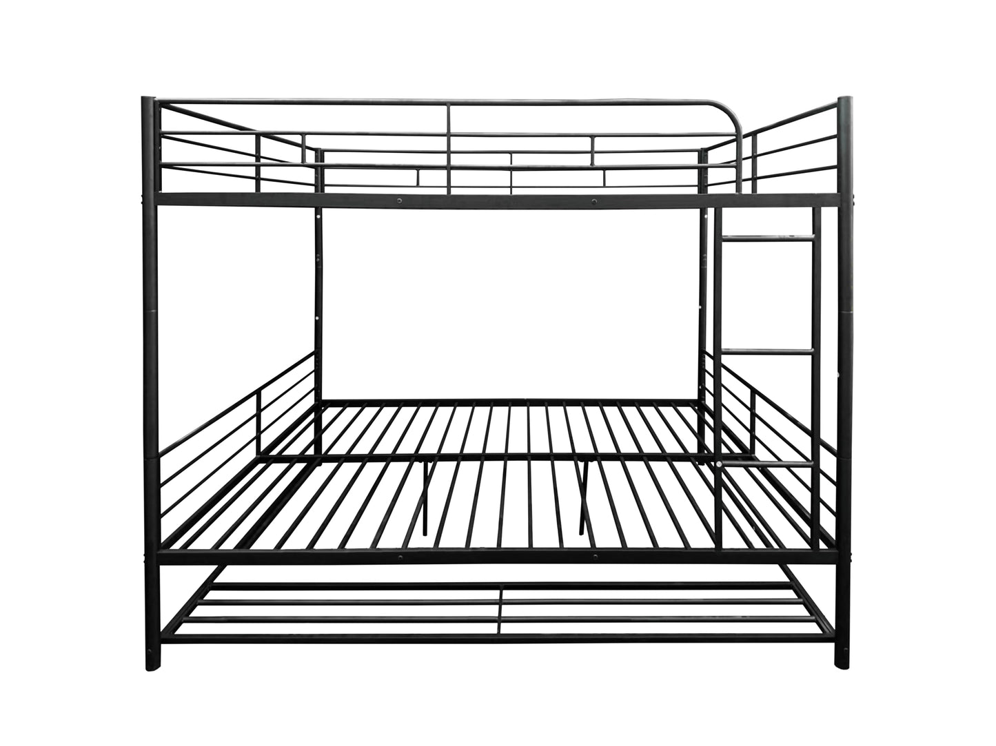 UOCFYK Metal Bunk Bed Queen Over Queen with Shelf and Guardrails,Convertible Bedframe,Queen Bunk Beds for Dorm,Bedroom,Guest Room,No Box Spring Needed, Black