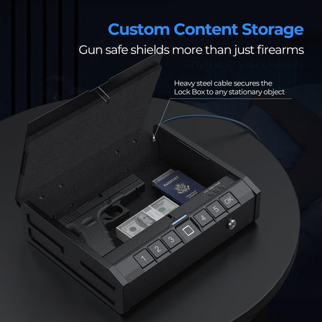 ONNAIS Iron SE Gun Safe - Biometric Gun Safe for Pistols, Quick-Access Pistol Safe Firearm Safety Device with Fingerprint Lock or Key Pad, Handgun Safe, Gun Lock Box for Home Bedside Nightstand Car ONNAIS