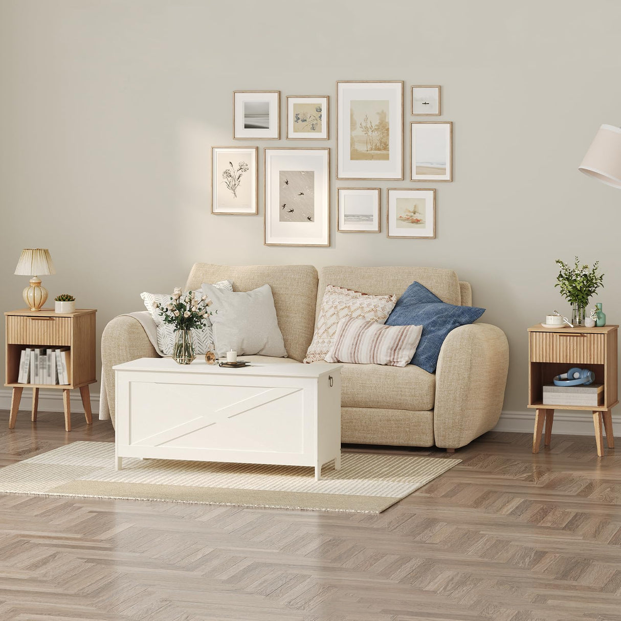 MAHANCRIS End Table, Fluted Night Stand, Modern Side Table, Bedside Table with 1 Drawer and 1 Open Compartment, Mid Century Nightstand, for Living Room, Bedroom, Study, Office, Natural ETNA6201 MAHANCRIS