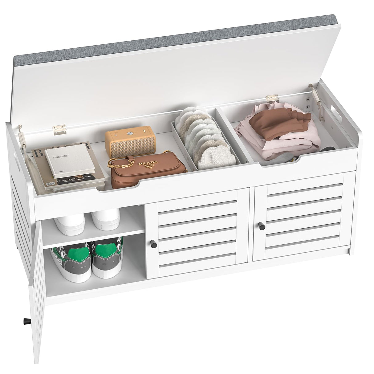 Anmire Storage Bench Entryway Bench Entryway Shoe Storage Bench with Padded Seat Cushion, 15" D x 41.3" W x 18.1" H, for Entryway, Living Room, Bedroom Anmire