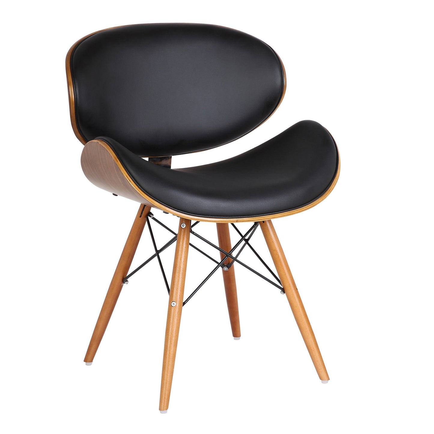 Armen Living Cassie Dining Chair in Black Faux Leather and Walnut Wood Finish 20D x 21W x 31H in - WoodArtSupply