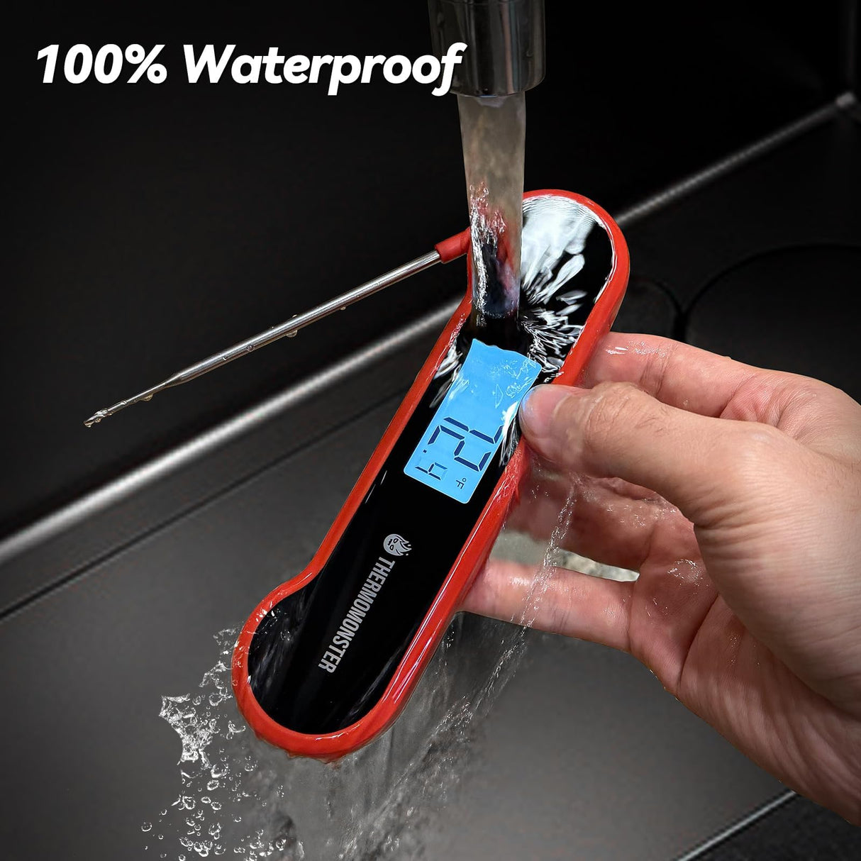 0.5 Sec Instant Read Meat Thermometer Digital with ±0.5℉ Precision, Food Thermometer for Cooking Kitchen Gadgets, Oven Grill Candy BBQ Essentials Accessories, Gifts for Him Dad Men Birthday, Red ThermoMonster