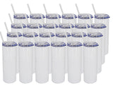 20oz Stainless Steel STRAIGHT Skinny SUBLIMATION Tumbler - Vacuum Insulated Double Wall Travel Mug with Lid & Straw (24), White WoodArtSupply