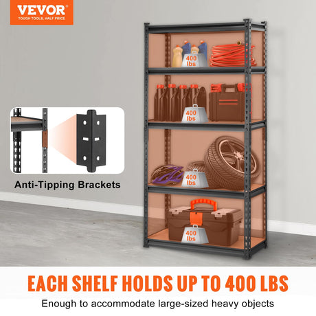 VEVOR Storage Shelving Unit, 5-Tier Adjustable, 2000 lbs Capacity, Heavy Duty Garage Shelves Metal Organizer Utility Rack，2 Pack, 30" L x 12" W x 60" H VEVOR