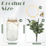 Lighted Mason Jar Centerpiece Set of 3 Eucalyptus Plant Decorative Jars Vase Farmhouse Table Decorations for Home Living Dining Room Wedding Christmas Thanksgiving Party ysnn