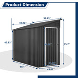 LZbeiteM Shed Lean to Storage Shed, Outdoor 4' x 8' Metal Wall Side Storage Sheds & Outdoor Storage, Garden Storage Cabinet for Backayrd, Patio and Outdoor Use,Black LZBEITEM
