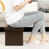 B FSOBEIIALEO Folding Storage Ottoman Cube, Faux Leather Footrest Seat Coffee Table, Brown 11.8"x11.8"x11.8" B FSOBEIIALEO