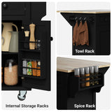 Rovibek 53in Mobile Kitchen Island with Drop Leaf, Storage Drawers, and Spice Rack in Jet Black Rovibek