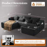 VYUXWO 108" Cloud Sectional Couch, Comfort U Shaped Boneless Couch for Living Room, Extra Deep Seats No Assembly, Minimalist Modular Sofa, Corduroy (Black, 2 Seater+Left Facing Chaise+Ottoman) VYUXWO