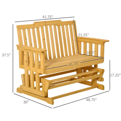 Outsunny 2-Person Patio Swing Glider Bench with Quick Drying Design and Wide Armrest, Wood Rocking Chair Loveseat for Backyard Garden Porch, Natural