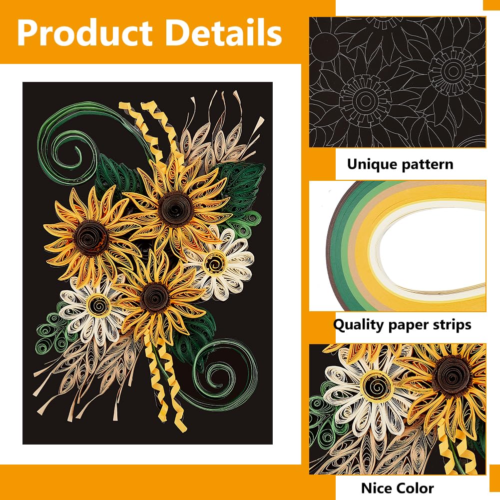 WEBEEDY Paper Quilling Kit DIY Sunflower Paper Filigree Kit with Quilling Strips Tool and Supplies Paper Quilling Set for Beginners Handmade Crafts Modern Room Wall Art Decor Gift,21×27.9cm/8.3×11" WEBEEDY