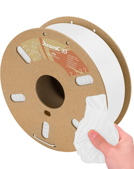 DURAMIC 3D TPU Filament 1.75mm, Soft TPU 3D Printing Filament 95A, 1kg Spool, +/- 0.05mm Accuracy, White 1 Pack DURAMIC 3D