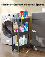 Pipishell Slim Storage Cart with Wheels, Bathroom Cart Organizer Bathroom Storage Small, Rolling Cart for Bathroom, Laundry Room, Kitchen, Narrow Space, Black PIUC04 Pipishell