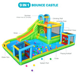 FBSPORT Inflatable Bounce House, 9 in 1 Water Slide with Blower, Bouncy House for Kids Indoor Outdoor Wet Dry Combo Water Bounce House with Football Shooting, Water Gun, Splash Pool, Bounce Area, Hose FBSPORT