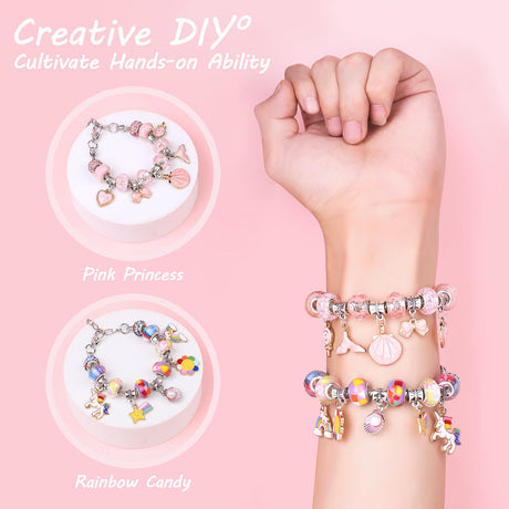 UFU Charm Bracelet Making Kit -120Pcs DIY Jewelry Making Kit, Mermaid Gifts for Girls Toys Crafts for Teen Girls Ages 5 6 7 8-12, with Portable Bracelet Organizer Box UFU