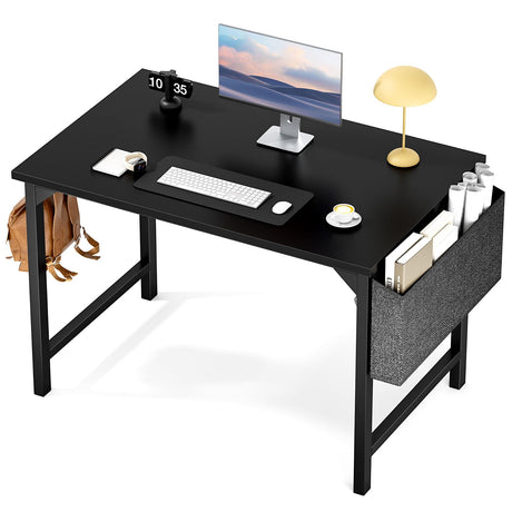 Sweetcrispy Small Computer Office Desk 40 Inch Kids Student Study Writing Work with Storage Bag & Headphone Hooks Modern Simple Home Bedroom PC Table - Black Sweetcrispy