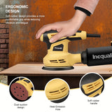 Inequalit 2.4Amp 5 Inch Orbital Sander, 6000-13000OPM Random Orbital Sander with 6 Variable Speed, 15Pcs Sandpapers and Dust Collector Included, Fit for Sanding and Polishing Inequalit