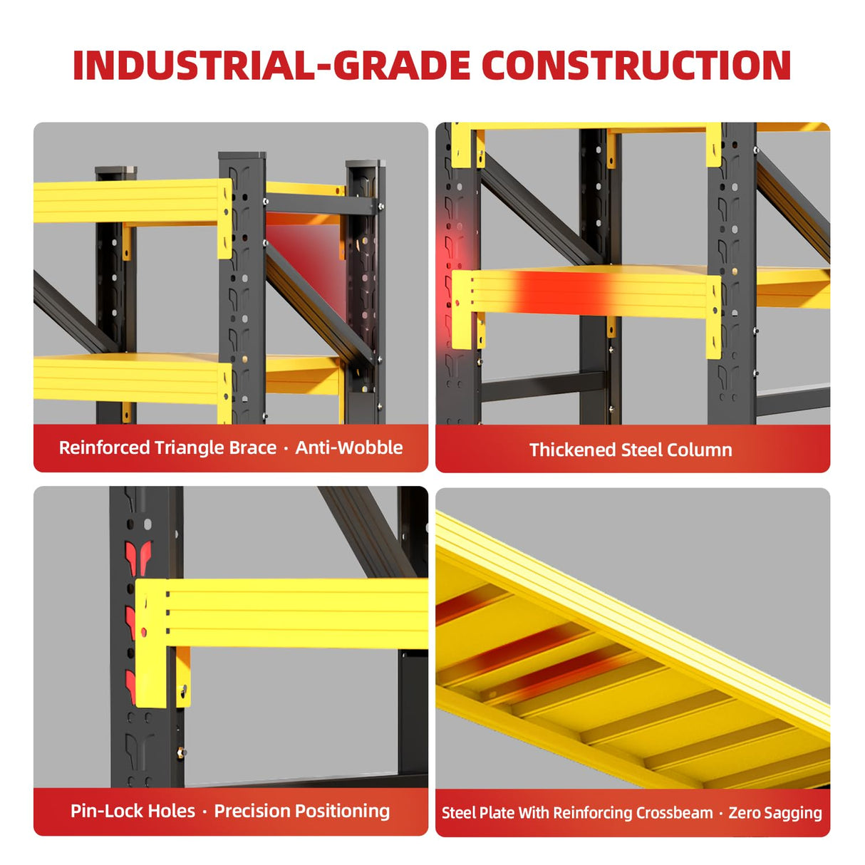 Welfiya 60" W Garage Shelving,4-Tier Heavy Duty Storage Shelves Unit with Adjustable Metal Shelf for Warehouse,Basement,Workshop,5000LBS,60" W x 24" D x 79" H,Black&Yellow Welfiya
