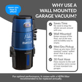 Prolux Professional Shop Blue Wall Mounted Garage Vac, Wet Dry Pick Up Prolux