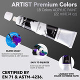 koseibal Acrylic Paint Set for Adults & Kids - 37PCS Painting Supplies Kit with 18 Colors Acrylic Paint, 8 Paint Brushes,6 Canvas Panels, Wooden Easel,Palette, Painting Pad, Cleaning Cup, Cloth koseibal