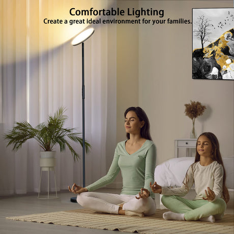 Yikuneng LED Floor lamp, Super Bright 30W LED Equivalent to 300W Modern Floor Lamp with Remote, Stepless Dimming and Color Temperature, 69”Tall Floor Lamps for Living Room Bedroom Office, Black Yikuneng