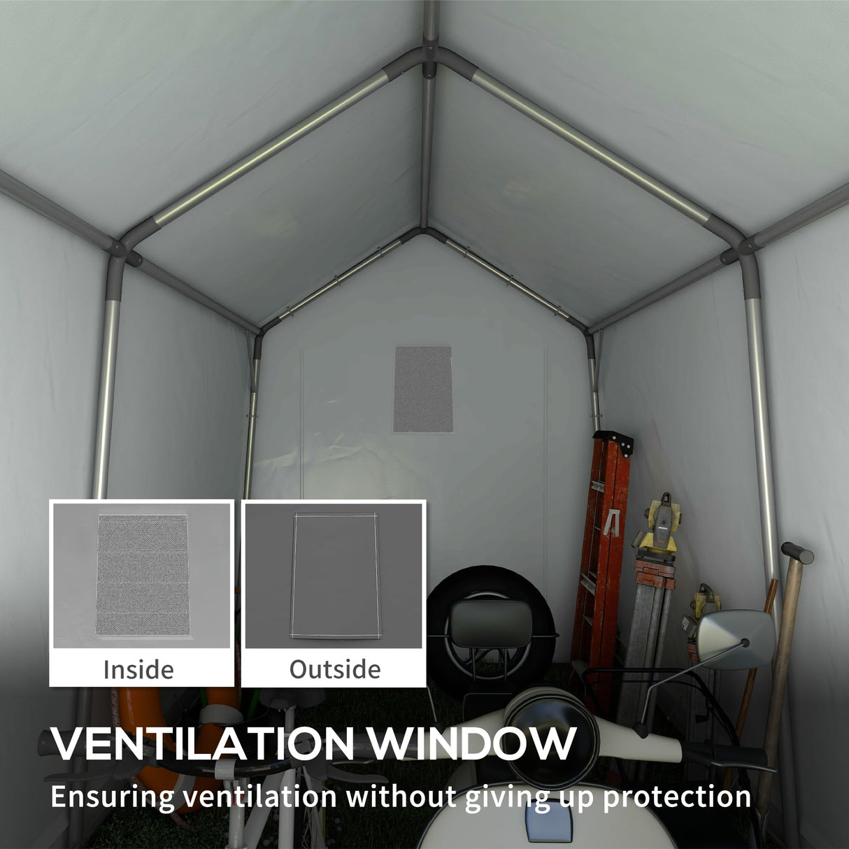 Outsunny 7' x 12' Garden Storage Tent, Heavy Duty Outdoor Shed, Waterproof Portable Shed Storage Shelter with Ventilation Window and Large Door for Bike, Motorcycle, Garden Tools, Gray Outsunny