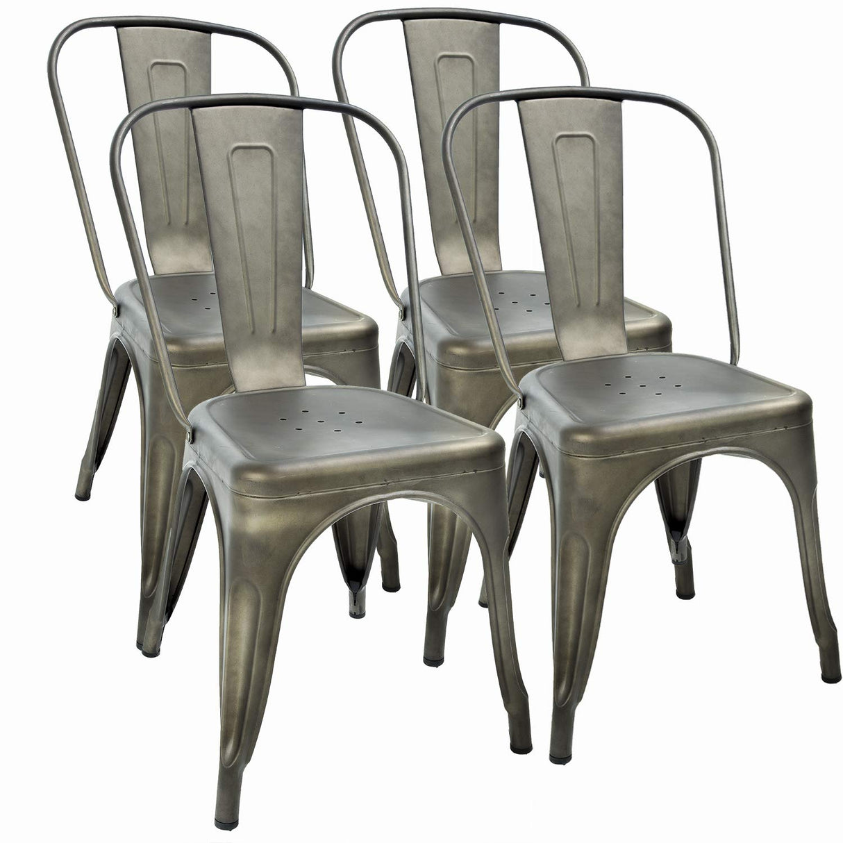 FDW | Set of 4 Metal Dining Chairs | Bronze | Stackable Tolix Side Chairs with Backrest | Scratch-Resistant | Non-Slip Feet | Indoor/Outdoor Use | 330 lbs Capacity | Ideal for Kitchen & Restaurant FDW