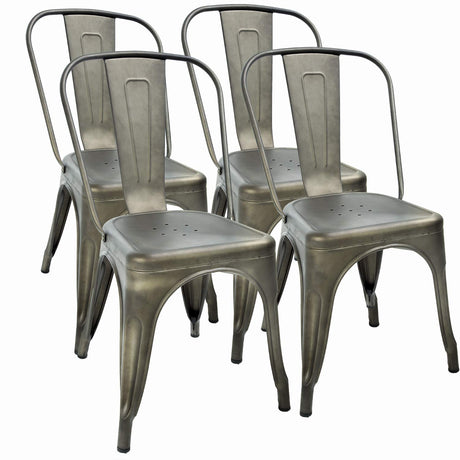 FDW | Set of 4 Metal Dining Chairs | Bronze | Stackable Tolix Side Chairs with Backrest | Scratch-Resistant | Non-Slip Feet | Indoor/Outdoor Use | 330 lbs Capacity | Ideal for Kitchen & Restaurant FDW