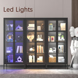 Kubohogar Display Cabinet with Glass Doors, 66" Curio Cabinet with 3 Color Lights, 4 Tier Display Case for Collectibles, Black Metal Cabinets for Living Room Office Kubohogar