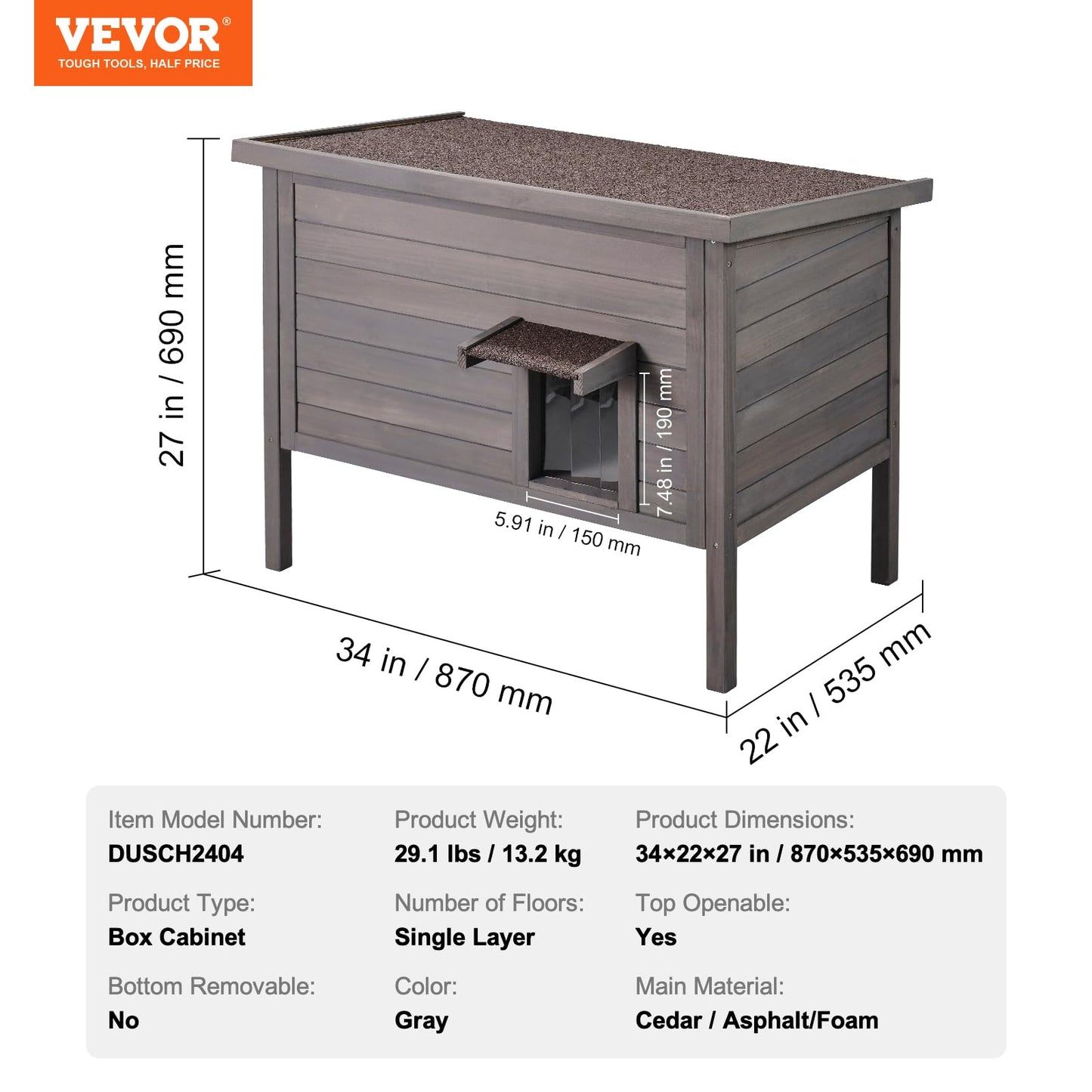 VEVOR Outdoor Cat House Weatherproof, Feral Cat Shelter for Multiple Cats, Outdoor Wooden Cat Rabbit House with All-Round Foam Insulated, Open Roof, PVC Door Flaps, 34" L x 22" W x 27" H - WoodArtSupply