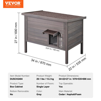 VEVOR Outdoor Cat House Weatherproof, Feral Cat Shelter for Multiple Cats, Outdoor Wooden Cat Rabbit House with All-Round Foam Insulated, Open Roof, PVC Door Flaps, 34" L x 22" W x 27" H - WoodArtSupply