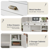 Jocisland 68" Executive Desk for Home Office & Study, Fluted Panel Computer Table with 3 Drawers and 2 Cabinets, Farmhouse Writing Desk – Pure White Jocisland