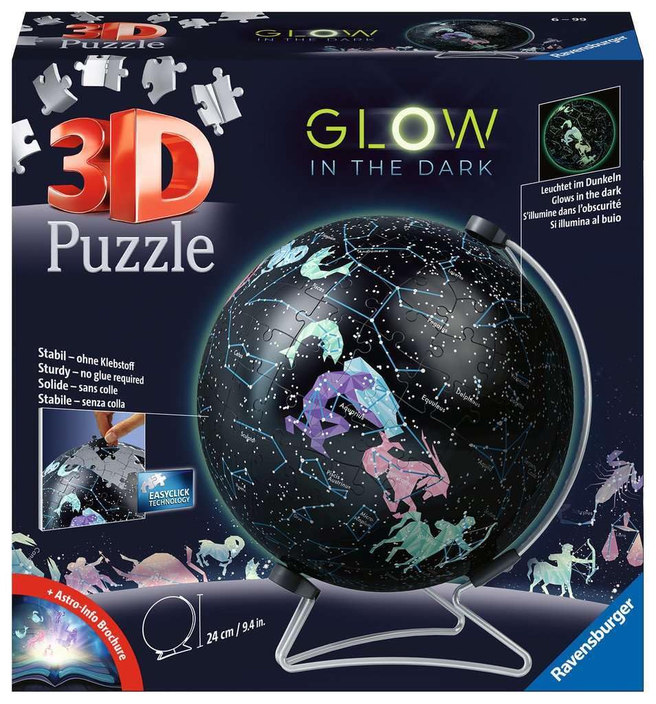 Ravensburger Puzzle-Ball Starglobe with Glow-in-The-Dark Edition: 180 Piece 3D Jigsaw Puzzle for Kids 11544 - Easy Click Technology Means Pieces Fit Together Perfectly Ravensburger