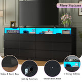 Loomie 12 Drawer Black Dresser with Charging Station & Led Lights for Bedroom, Long 63" Quadruple Wide Dresser TV Stand for TVs up to 75", Large Dressers Organizer with 4 Open Cubbies for Living Room Loomie