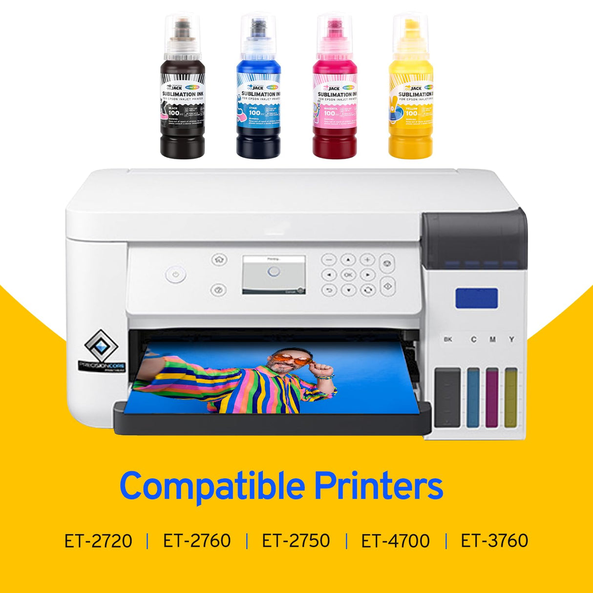 Printers Jack Sublimation Ink & 150 Sheet Sublimation Paper 8.5x11’’ 120G, 2 Pack Teflon Sheet, Heat Tape compatible for Inkjet Printer ET-2800 ET-15000 ET-2803 ET-2760 ET-2400 ET-4700 ET-4800 ET-2720 Printers Jack