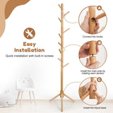 Cozivolife Kid's Coat Rack Stand Beech Wood Clothes Tree, Height Adjustable Freestanding Child Jacket Holder with 9 Hooks, Hanging Hats and Handbags, Hallway, Entryway,Bedroom, Easy Assembly (Natural) Cozivolife