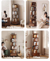Rotating Bookshelf with Drawers On Wheel, 360° Display Spinning Corner Book Shelf Tower, 6 Tier Tall Narrow Bookshelves, Small Revolving Bookcase (Walnut, 6 Tier+Drawer) Breevia