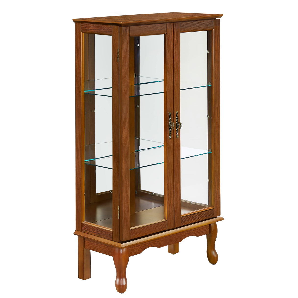 GPCRAC Curio Cabinet Lighted Curio Diapaly Cabinet Wooden Shelving Unit with Adjustable Shelves and Mirrored Back Panel, Tempered Glass Doors GPCRAC