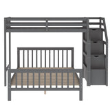 L-Shaped Bunk Bed, Space Saving Twin Over Full Bunk Bed Platform with 3 Storage Staircase, Durable Wood Bedroom Furniture with Safety Guardrail, Convertible Loft Bed for Family, Easy Assembly (Grey) FAROUCHE
