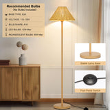 Boho Floor Lamps for Living Room, Rattan Floor Lamp with Woven Wicker Lampshade, 62 inches Mid Century Modern Standing Light, Farmhouse Rustic Coastal Lamp for Bedroom Office Corner, Easy Foot Switch Boncoo