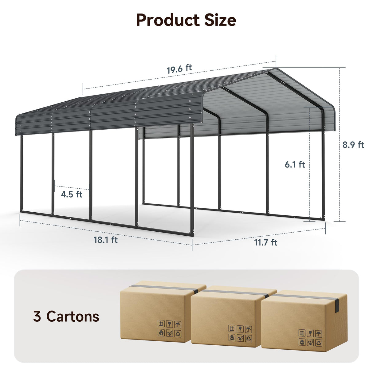 12x20 FT Heavy Duty Metal Carport Canopy with Galvanized Steel Roof, Multi-Use Shelter Outdoor Garage for Car, Boat, Party,Gray PURARELAX