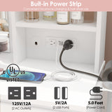 Vabches Makeup Vanity with Lights, 37inch Vanity Desk with Power Strip, 4 Drawers Makeup Table with Lighted Mirror, 3 Lighting Colors, White Vabches