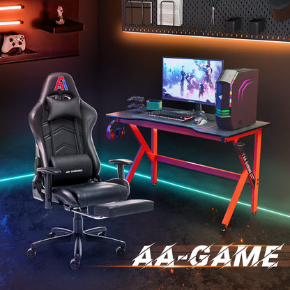 AA Products Gaming Chair Ergonomic High Back Computer Racing Chair Adjustable Office Chair with Footrest, Lumbar Support Swivel Chair - Black