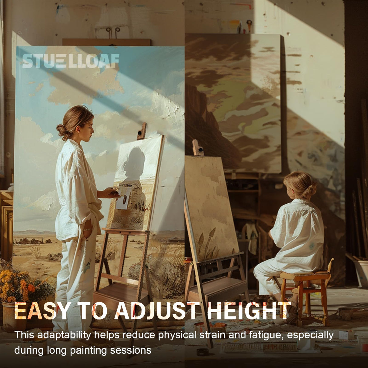 Stuelloaf Large Solid Beech Wood Painting Easel with Storage Drawer(60"~75" H), H-Frame Adjustable Wooden Easel Stand with Signature Box for Adults, Students,Sturdy Canvas Holder up to 36'' Stuelloaf